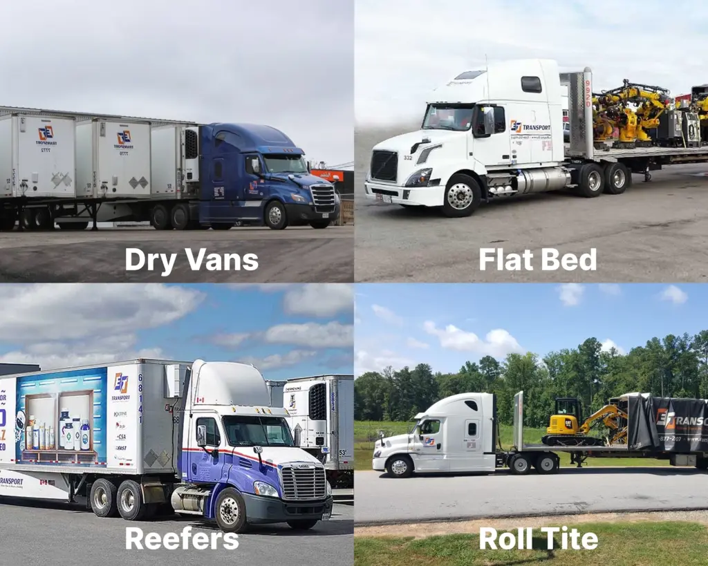 Variety of ET Transport trailers designed for flexible shipping services