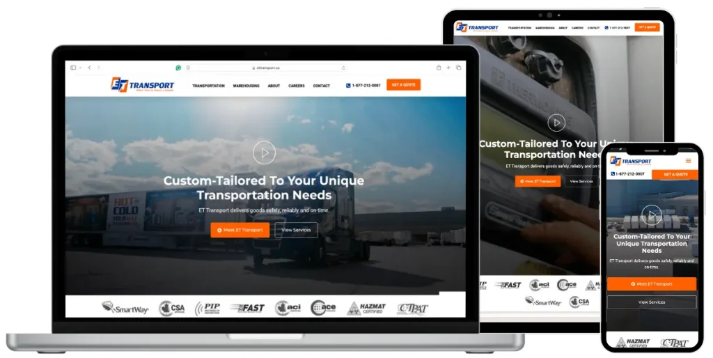 New website design for ET Transport by Shop Innovator