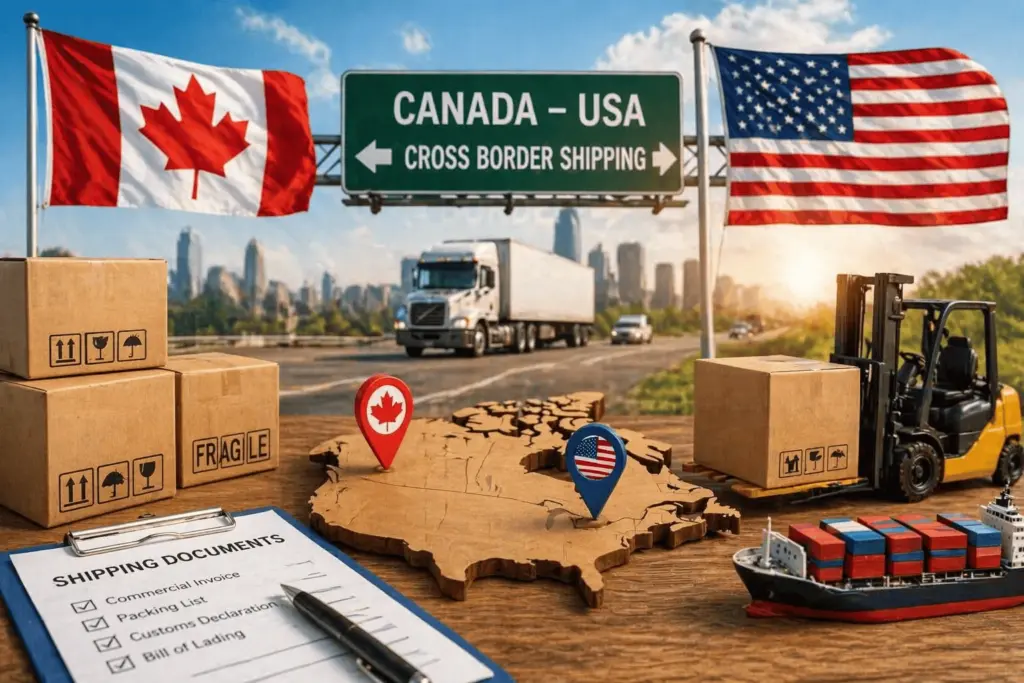 Cargo shipment across the Canada-US border