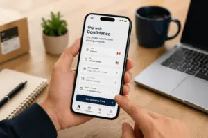 User selecting Canada to US shipping options on mobile
