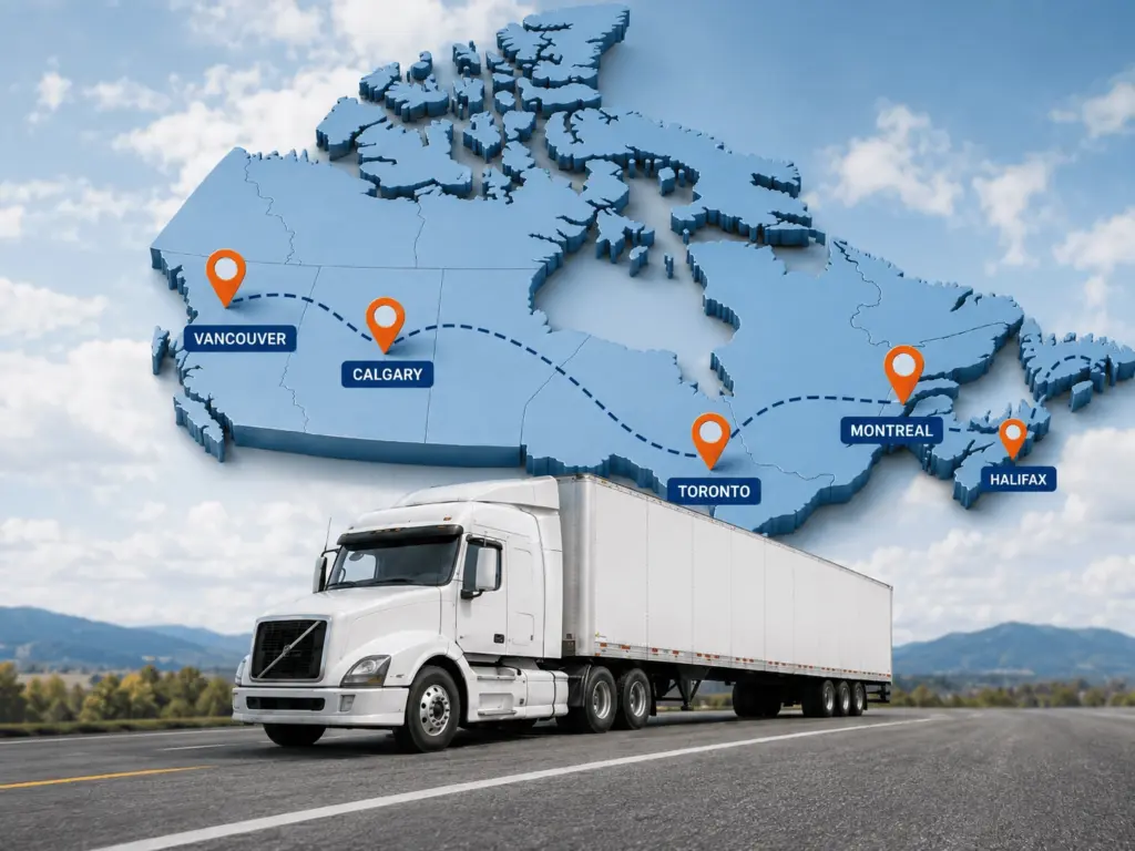 Truck shipping heavy freight across Canada